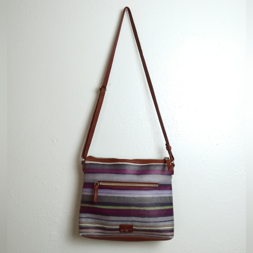 The Sak Plum Stripe Crossbody Bag Vegan Leather Ajustable Vintage Y2K Casual